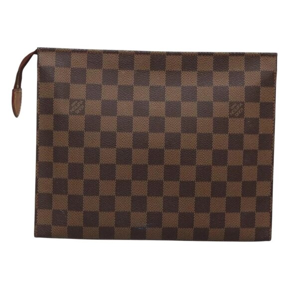 LOUIS VUITTON Damier Ebene Poche Toilette 26 Pouch N47543 LV Authentic - Picture 1 of 15